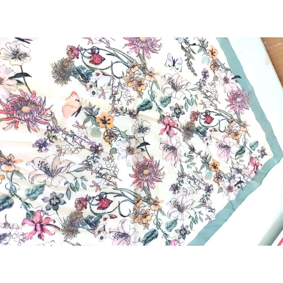 Bee Line Scarf Vintage Look Square 23" X 23" Green Pink Floral Butterfly - Picture 6 of 10